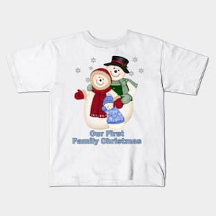 Snowman Snow Family First Christmas - Blue Kids T-Shirt